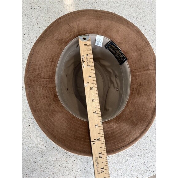 Vintage Eddie Bauer Leather Suede Brown Fedora Cowboy Hat Men's Brown M Made USA - Picture 11 of 11